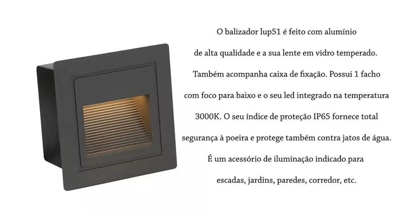 Imagem de Kit 10 Balizador De Parede Led Preto Embutido Externo Lup51