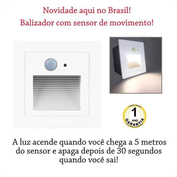 Imagem de Kit 10 Balizador Led Parede Sensor Presença Embutir Branco