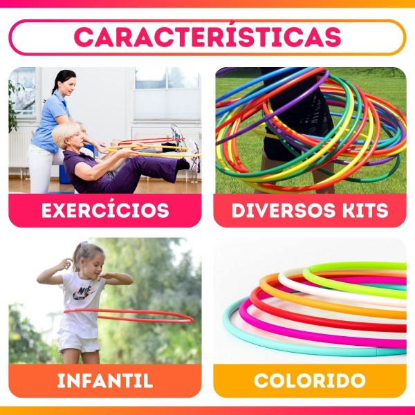 Imagem de Kit 10 Bambolê Brinquedo Reforçado 65cm Colorido Atacado