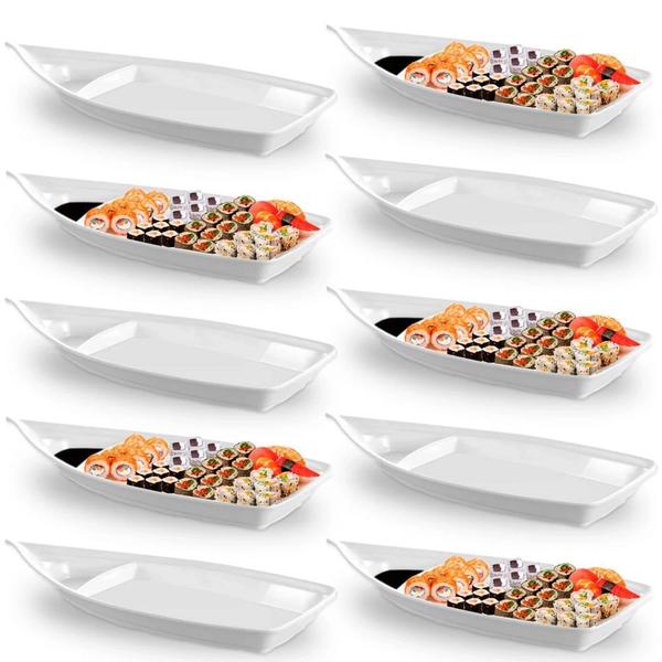 Imagem de Kit 10 Barcas 58 Cm Travessas em Melamina Branca para Servir Comida Japonesa Sushi e Acai  Bestfer 