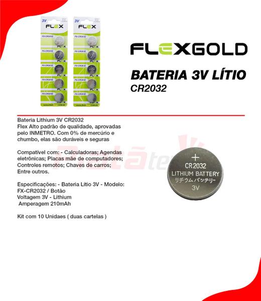 Imagem de Kit 10 Baterias 3v Fx-cr2032 Litio Flex