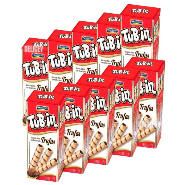 Imagem de Kit 10 Biscoito Wafer Tubo Recheado Tub-in Tubinho 48g