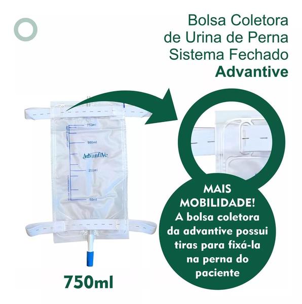 Imagem de Kit 10 Bolsas Coletora De Urina Perna 750ml Estéril Movel