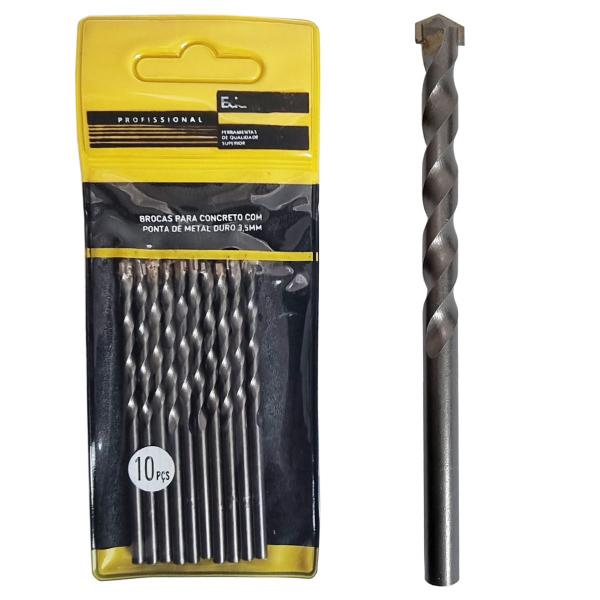 Imagem de Kit 10 Brocas 3.5mm Vídea para Concreto Ponta de Metal Duro