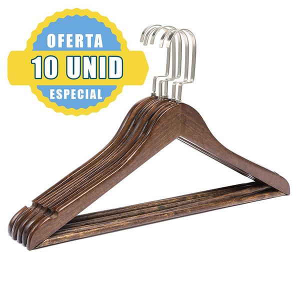 Kit 10 Cabide De Madeira Rústico Organizador De Guarda-Roupa - AMBITO DLUX Imagem de Kit 10 Cabide De Madeira Rústico Organizador De Guarda-Roupa