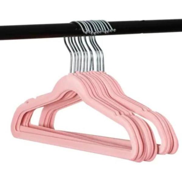 Imagem de Kit 10 Cabides Infantil Rosa Aveludado Slim Anti Deslizante