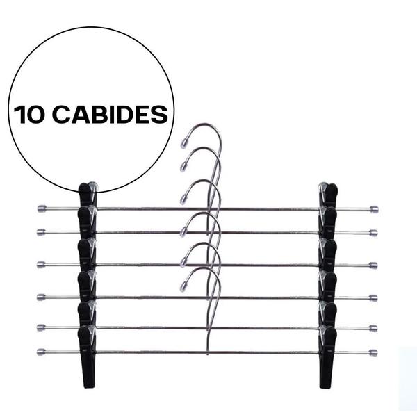 Imagem de KIT 10 Cabides Para Saia  Em Aço Cromado Calça Shorts com Presilhas Preta