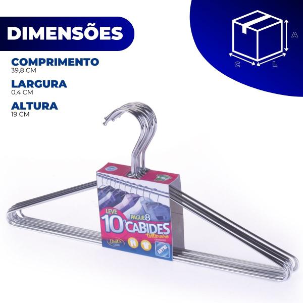 Imagem de Kit 10 Cabides Tintureiro Resistente Aço Cromado Arthi