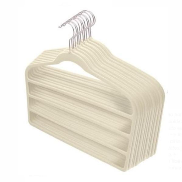 KIT 10 Cabides Veludo Bege Triplo Para Calças Saias Shorts - Toaninni Imagem de KIT 10 Cabides Veludo Bege Triplo Para Calças Saias Shorts