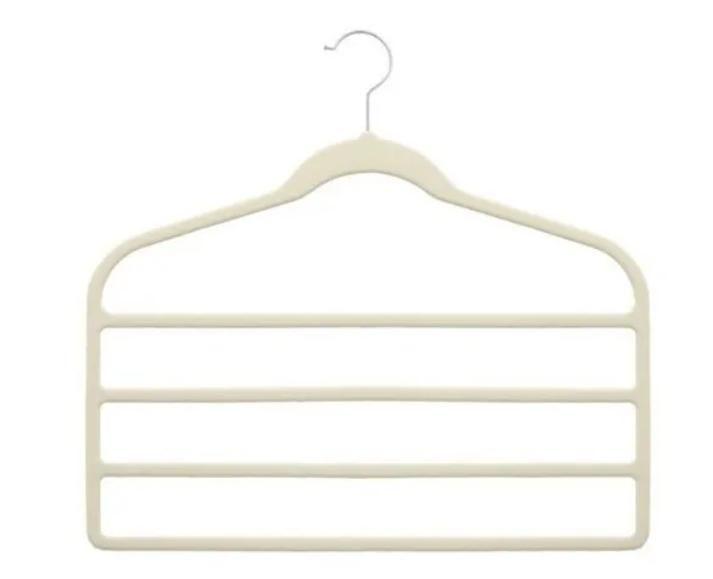 KIT 10 Cabides Veludo Bege Triplo Para Calças Saias Shorts - Toaninni Imagem de KIT 10 Cabides Veludo Bege Triplo Para Calças Saias Shorts