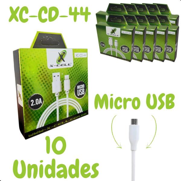 Imagem de Kit 10 Cabo Carregador Micro Usb V8 2a Atacado Revenda Branco C/nf