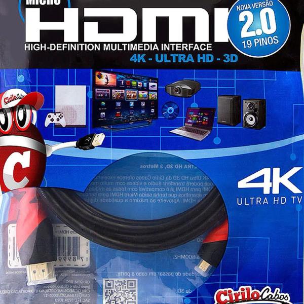 Imagem de Kit 10 Cabo Micro Hdmi Para Hdmi 2.0 Ultra Hd, 4K, 3D, 1M