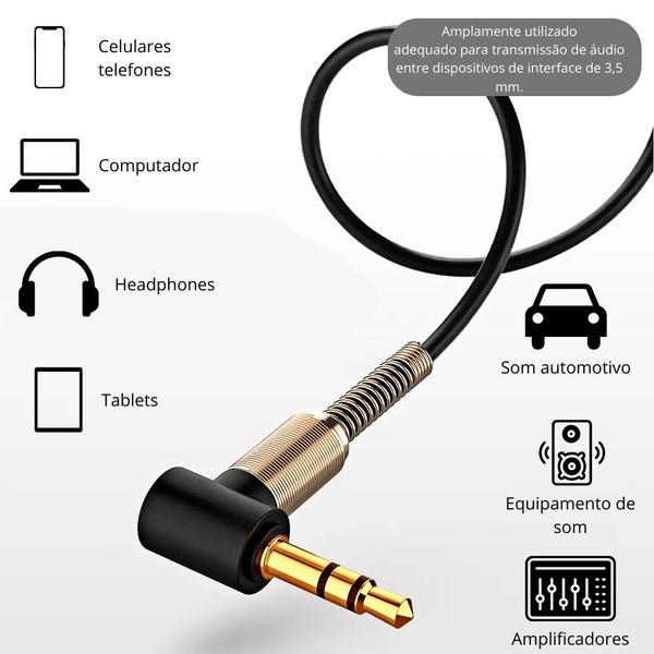 Imagem de Kit 10 Cabos  Áudio P2 Auxiliar Mola 3.5mm Caixa Som Estereo