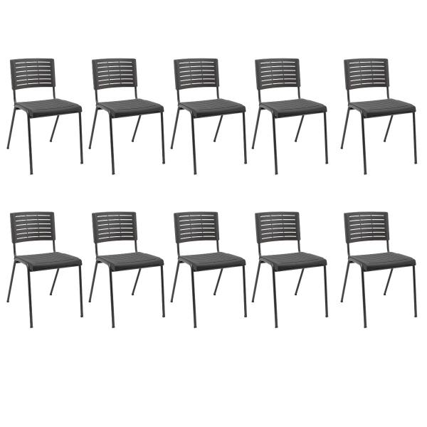 Imagem de Kit 10 Cadeiras Fixas Escritório Multiuso Niala Plaxmetal NR17 Preto