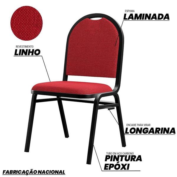 Imagem de Kit 10 Cadeiras Hoteleiras Auditório Empilhável Linho M23 Vermelho - Mpozenato