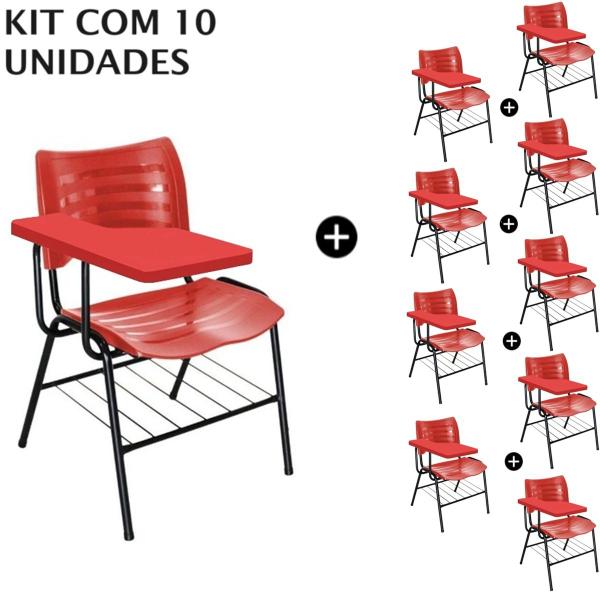 Imagem de KIT 10 Cadeiras Universitárias Vermelho com porta livros Prancheta Plástica