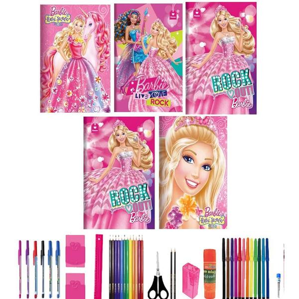 Imagem de Kit 10 Caderno Barbie Brochurão Tam Grande A4 40 Materiais