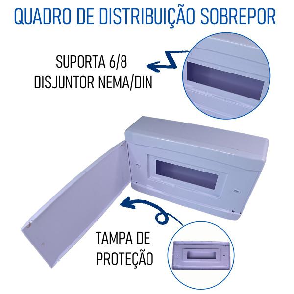 Imagem de Kit 10 Caixa de distribuição Quadro para 6/8 Disjuntor NEMA/DIN Sobrepor