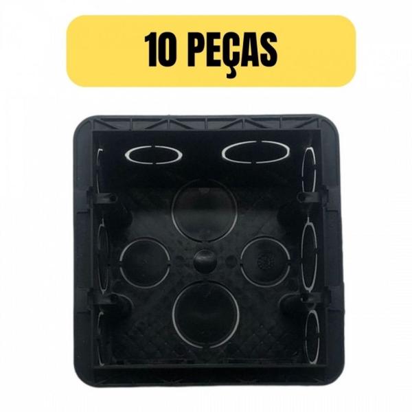 Imagem de Kit 10 caixa de luz embutir 4x4 pvc alvenaria preta pial 689045