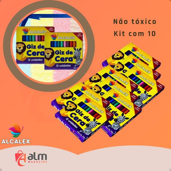 Imagem de Kit 10 caixas Giz De Cera com 12 cores Pequenas Escolar Lembrancinha  Atacad