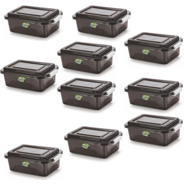 Kit 10 Caixas Organizadoras Black 17 L Com Tampa E Travas - Ercaplast Imagem de Kit 10 Caixas Organizadoras Black 17 L Com Tampa E Travas