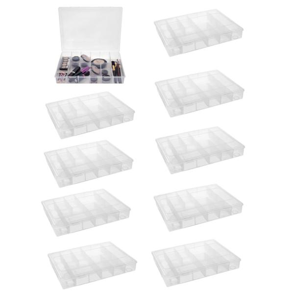 Kit 10 Caixas Organizadoras Multiuso 12 Div Transparente G - Jaguar Imagem de Kit 10 Caixas Organizadoras Multiuso 12 Div Transparente G