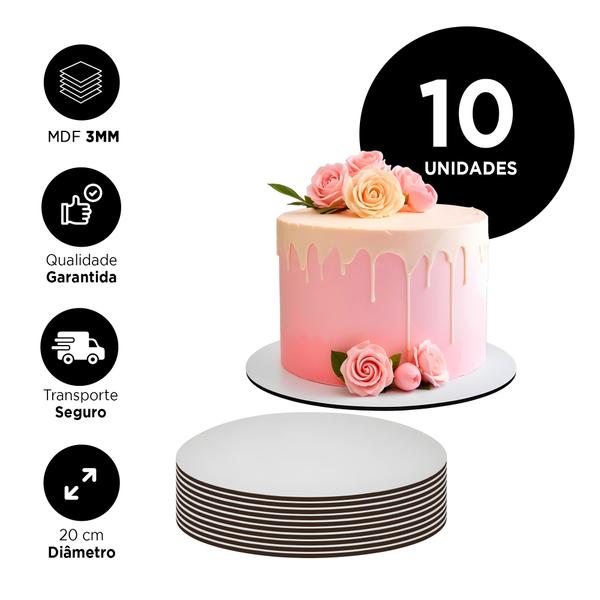 Imagem de Kit 10 Cakeboard Base Para Bolo Confeitaria Tabuleiro MDF 3mm