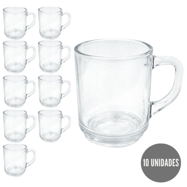 Imagem de Kit 10 Canecas De Vidro Lisa Praticasa Transparente 250ml