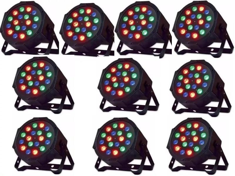 Imagem de Kit 10 Canhao Refletor 18 Leds Rgb Iluminacao Dj Strobo