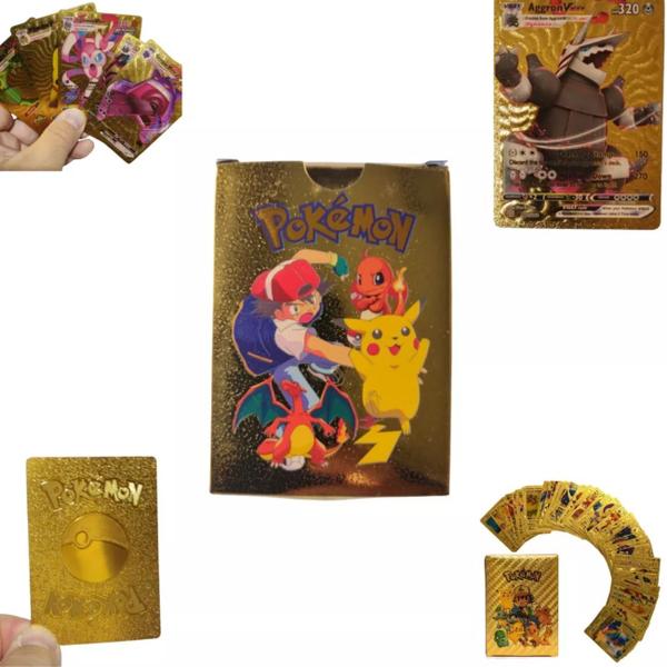 Imagem de Kit 10 Cartas Pokémon Folha De Ouro Douradas Edição Limitada