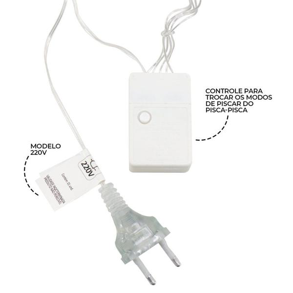 Imagem de Kit 10 Cascata em V Estrela Natal 3 Metros cada 8 Funções 136 LEDs Branco Quente 220v