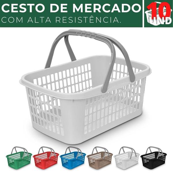 Imagem de Kit 10 Cesta Cestinha Plástica Supermercado Mercado Loja