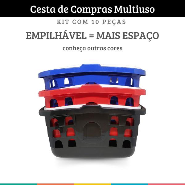 Imagem de Kit 10 Cestas de Compras Cestinha Mercado Multiuso Vermelha