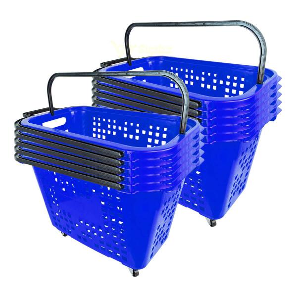 Imagem de Kit 10 cestas de compras com rodas 40l azul