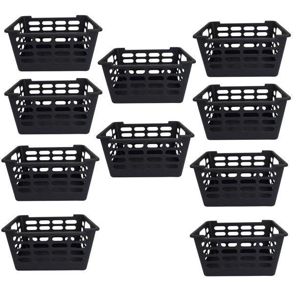 Kit 10 Cesto Multiuso Atenas Pequeno 25x15,5x29,5 Preto - Arqplast Imagem de Kit 10 Cesto Multiuso Atenas Pequeno 25x15,5x29,5 Preto