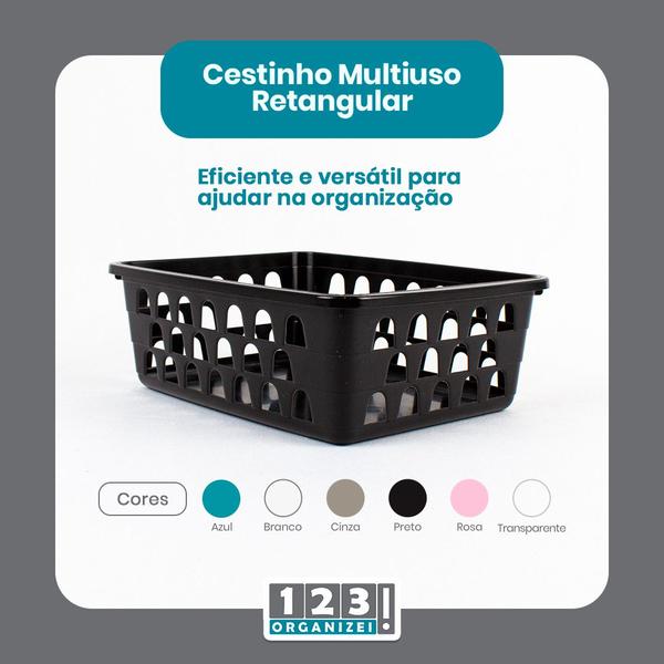 Imagem de Kit 10 Cesto Organizador 16x12x6Cm Preto +20 Cabide Infantil 123Organizei