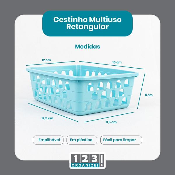 Imagem de Kit 10 Cestos Multiuso 16x12x6Cm e 10 Cabides Infantis Azul