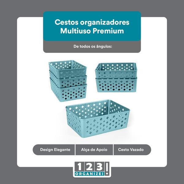 Imagem de Kit 10 Cestos Multiuso Organizador Decorativo Premium Azul