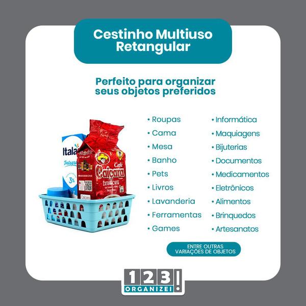 Imagem de Kit 10 Cestos Multiuso Organizador Médio Azul 20x15,5x6,5Cm