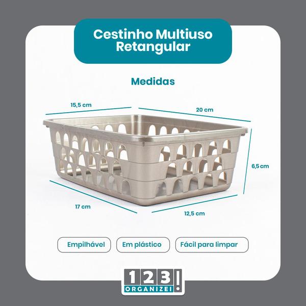 Imagem de Kit 10 Cestos Multiuso Organizador Médio Cinza 20x15,5x6,5Cm