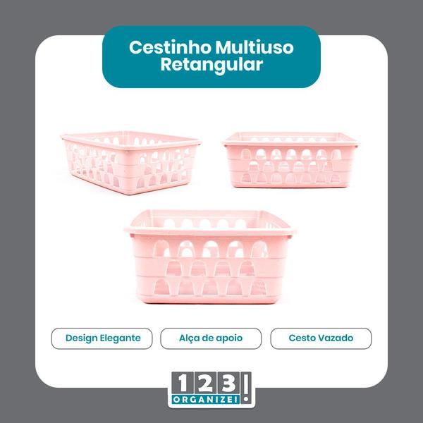 Imagem de Kit 10 Cestos Multiuso Organizador Médio Rosa 20x15,5x6,5Cm