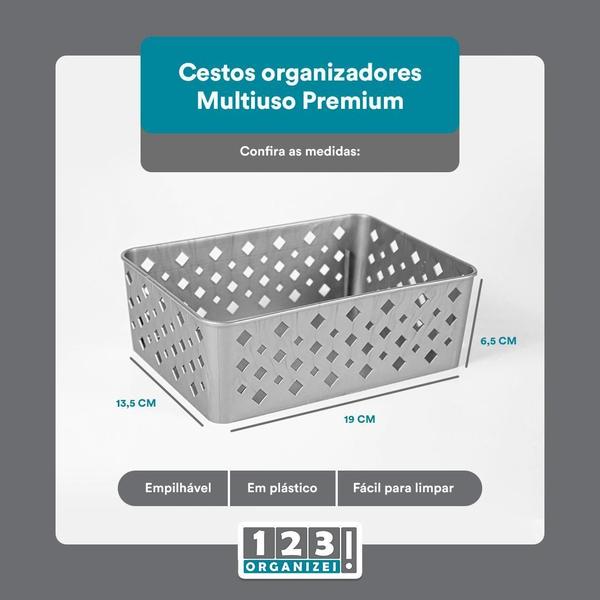 Imagem de Kit 10 Cestos Org Premium 20 Cabides Infantil Cinza