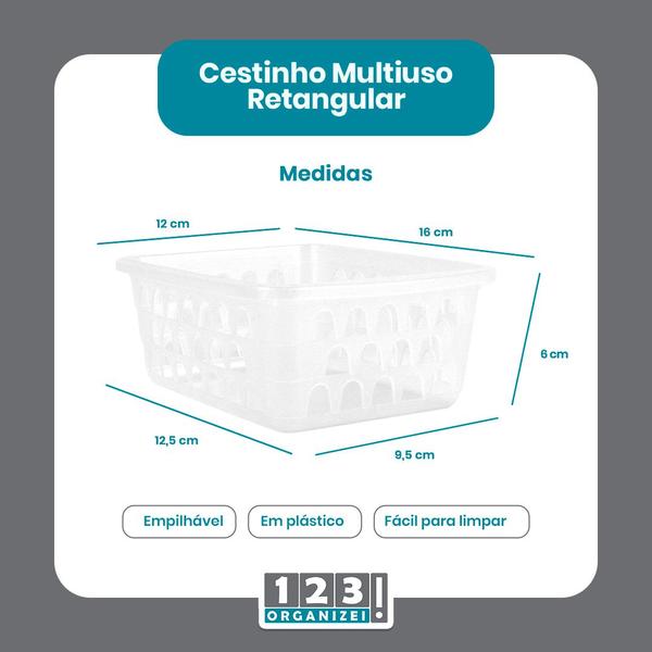 Imagem de Kit 10 Cestos Organizador 16x12x6Cm + 10 Cabide Transparente