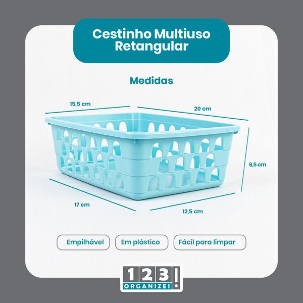 Imagem de Kit 10 Cestos Organizador Médio 20x15,5x6,5Cm + 20 Cabides Azul