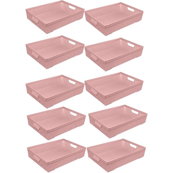 Imagem de Kit 10 Cestos Organizadores Juta A5 2 L Rosa 24x16,5x6,5 Cm