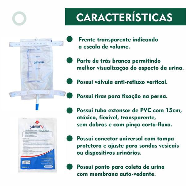 Imagem de kit 10 Coletor de Urina de Perna 750ml Advantive