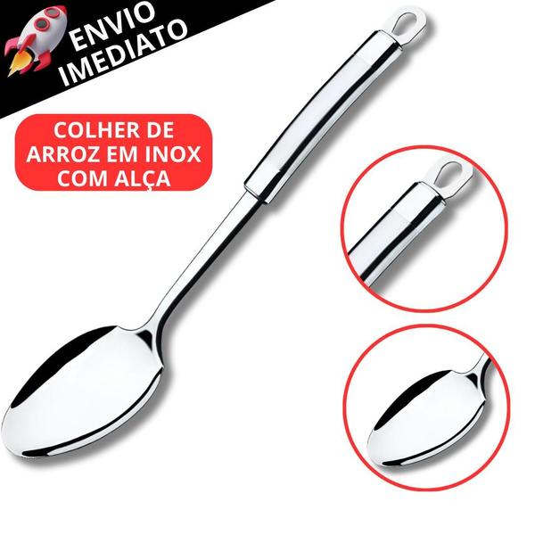 Imagem de Kit 10 Colher de Arroz Inox Colher de Mesa Prática Qualidade Premium Utensílio de Cozinha