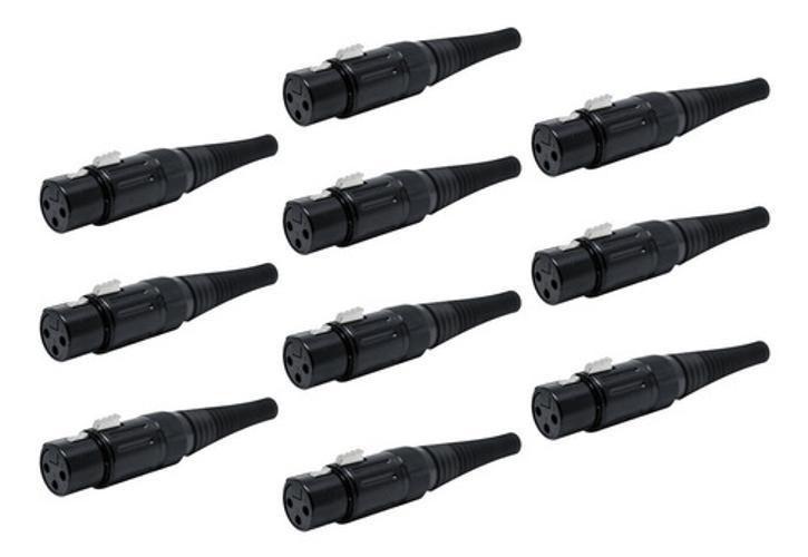 Imagem de Kit 10 Conector Xlr Canon Femea Preto Q-11 Bk Csr