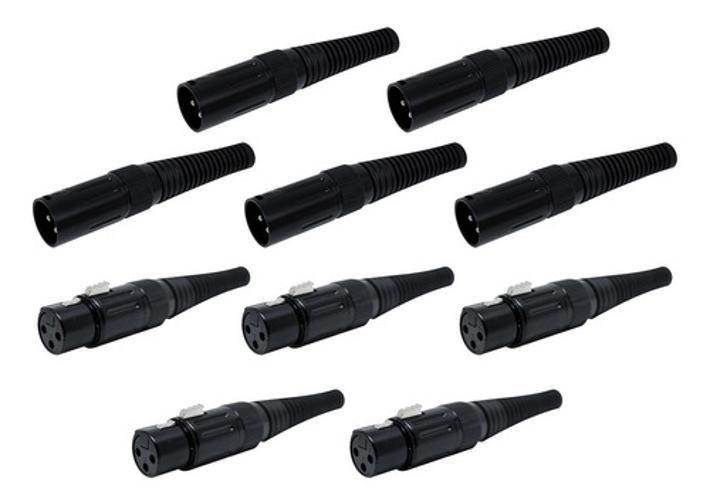 Imagem de Kit 10 Conector Xlr Canon Macho E Femea Preto Q-12 E Q-11 Bk