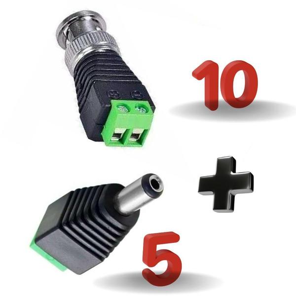 Imagem de Kit 10 Conectores Bnc Macho Com Borne + 5 Plug P4 Macho